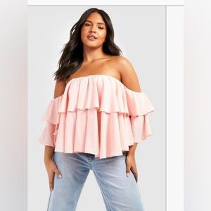 Pink Boohoo ruffle top